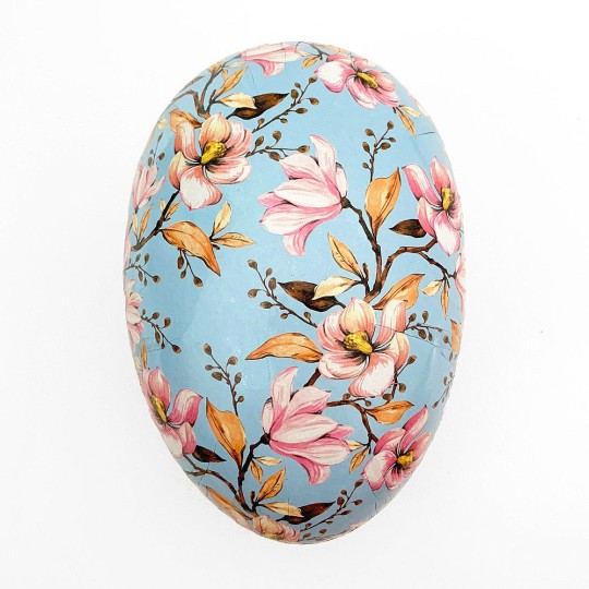 6" Blue Springtime Flowers Papier Mache Easter Egg Container ~ Germany